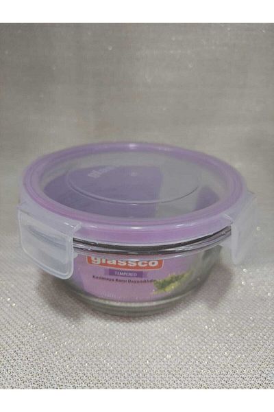 Glassco Glass Purple Storage Container 380cc Diameter 12cm Height 6cm Small Size Tempered Washable Durable 1 Piece