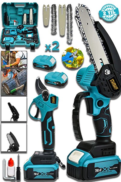 stanrayf Alman 798VF 30AH 2li Set Çift Akülü Çift Pala Zincir Şarjlı Dal Ağaç...