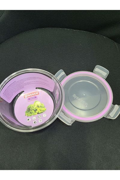 Glassco Glass Purple Storage Container 380cc Diameter 12cm Height 6cm Small Size Tempered Washable Durable 1 Piece