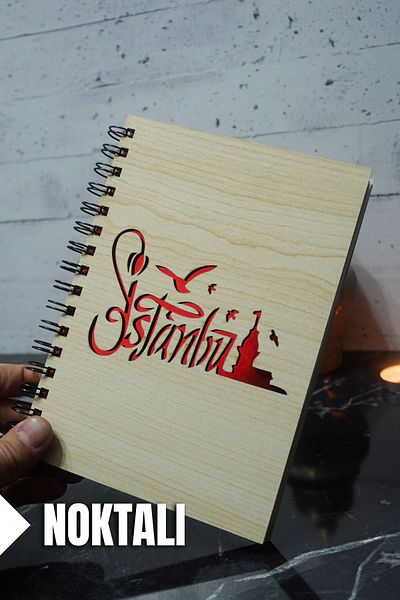 markcat Agenda și caietul școlar cu tematică Istanbul - Caiet cu copertă din lemn, cu puncte (A5 - 120 coli)