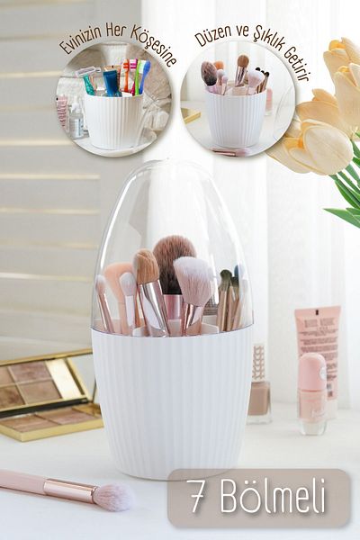 Vienev 7 Compartment White Makeup Organizer - Fanus Covered Design