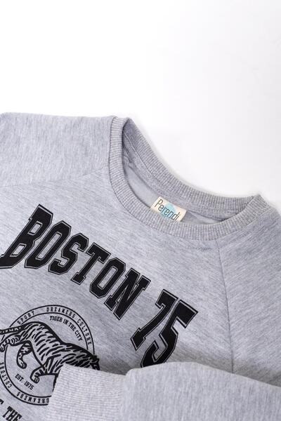 Perendi Boston Printed Boy's Sweatshirt Gray Melange