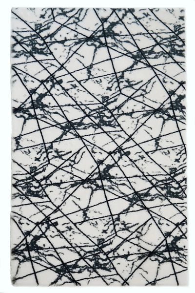 Prizma 2-Piece White Bathroom Rug and Mat - Marble, Non-Slip, Washable (60X100) (50X60)