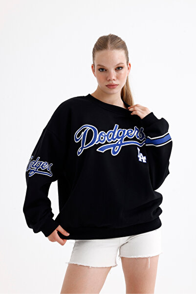 FUWEAR Φούτερ Los Angeles Dodgers με στάμπα στην πλάτη, μαύρο, unisex, oversized
