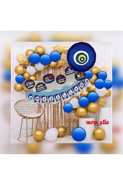 MFM Sünnet nazar boncuklu folyo balon zincir balon seti