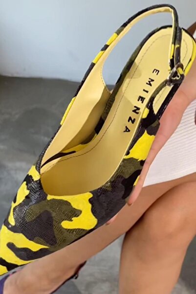 EMIENZA Ros Kamuflaj Desen Pino Topuk Sivri Burun