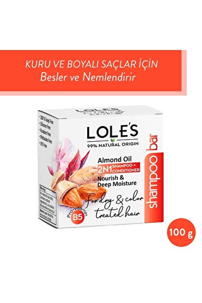 Lole's Katı Şampuan Ve Saç Kremi, Badem Yağı, Kuru Ve Boyalı Saçlar Için, Nemlendirici, %99 Doğal, 100g
