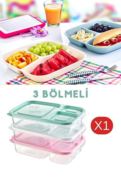 ongu home Diet Storage Container 3 Compartments Portable Smart Rectangular Nutrition Box (1 PC)