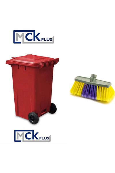 MCK Plus 240 Liter Red Plastic Garbage Container Set - Heat Resistant Brushed Material