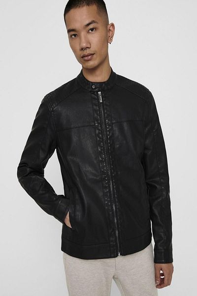 Only & Sons 22012339 Δερμάτινο παλτό με όρθια ώμους Judge Collar 2 τσέπες με φερμουάρ μπροστά