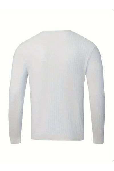 BLUE STREET Men's White Crew Neck Slim Fit Knitwear Sweater