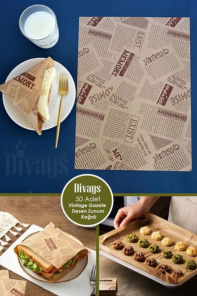 DİVAYS Self Patterned Oil Paper| 50 Pieces Vintage Newspaper Pattern Presentation Paper| Vintage Oil Paper
