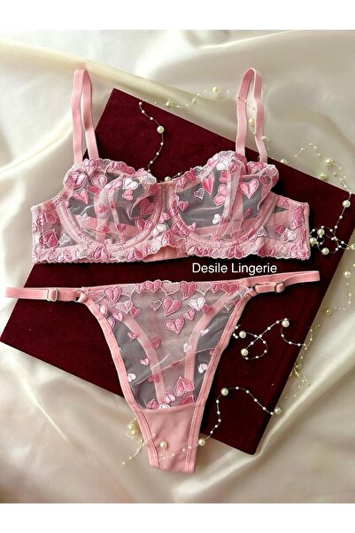 CES'Y LİNGERİE Set de sutien brode pentru femei, elastic și moale, cu model d...