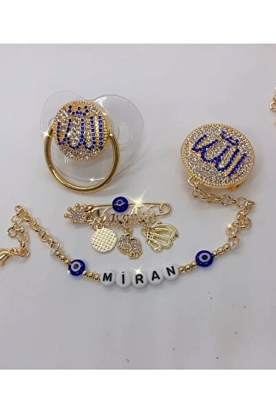 Bygulsahozdemir Zirkon Taş Allah Yazılı Mavili Üçlü Set