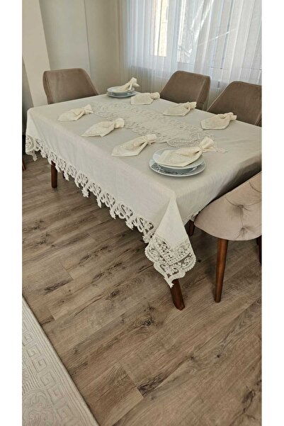 ZESA HOME Lüx Gardenya Keten  12 Kişilik 26 Parça Kalp Desen Ağır Dantelli Ma...