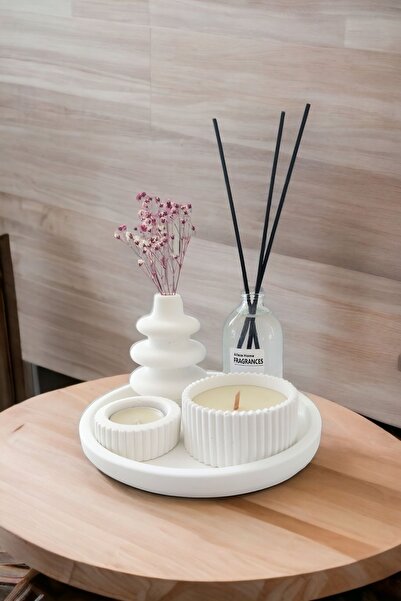 ALLEZA HOME Dekoratif Minyatür Makaron Vazo Fresh Soft Oda Kokusu Mumlu Set (...