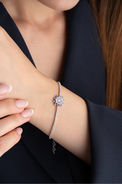 Silvano Jewelry 925 Ayar Gümüş Mor Taşlı Lotus Su Yolu Bileklik