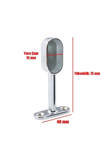 Badem10 Mobilya Boru Askı Flanşı Krom Oval Kapalı Dolap Içi Elbise Askılık Borusu Aparatı (2 ADET)