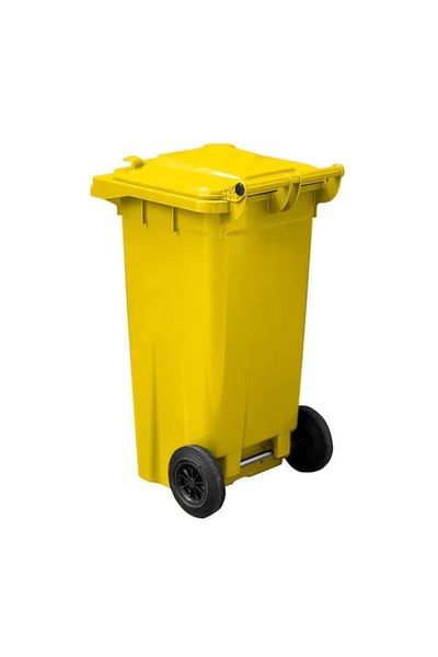 MCK Plus 120 Liter Plastic Garbage Container with Brush - Heat Resistant Material - Yellow