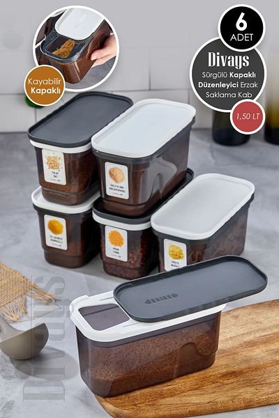 DİVAYS 1.5 Liter Capacity - 6 Pcs Sliding Food Storage Set