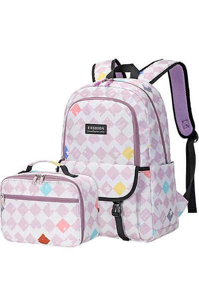 Go Veform Set de genți de școală din 2 piese liliac pentru fete - Rucsac cu compartimente pentru nutriție și laptop OSÇ2203-2