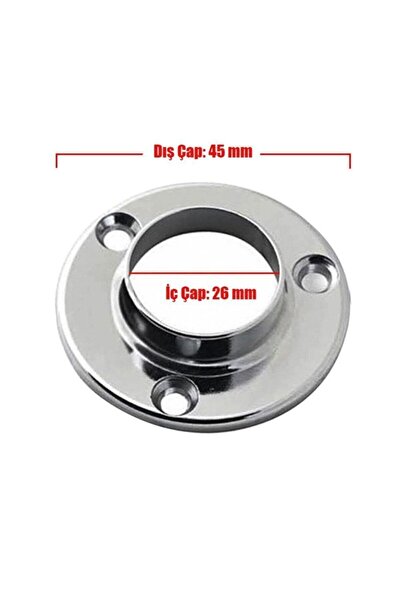 Badem10 Mobilya Boru Askı Flanşı Krom Daire Dolap Içi Gardırop Elbise Askı Borusu Aparatı Elemanı (2 ADET)