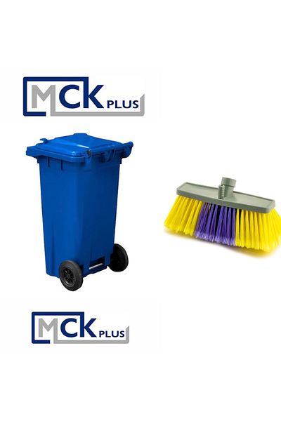 MCK Plus 120 Liter Blue Plastic Garbage Container Set - Heat Resistant Brushed Material