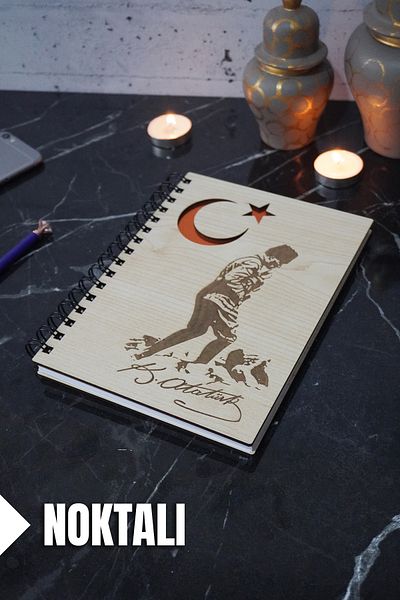 markcat Tema Kemal Atatürk - Caiet cu puncte cu copertă din lemn (A5 - 120 coli)
