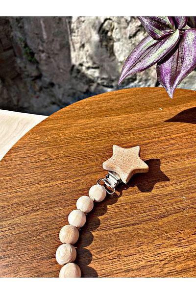 Tarçın Atölye Pacifier Strap - Wooden Pacifier Clips - Natural Pacifier Chain
