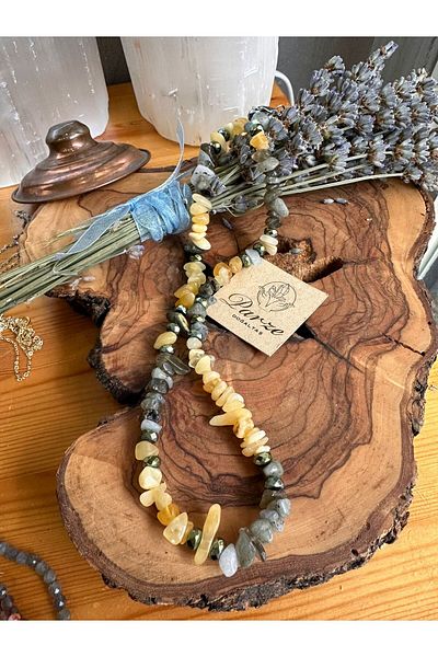 parze doğaltaş Yellow Calcite and Labradorite String Necklace