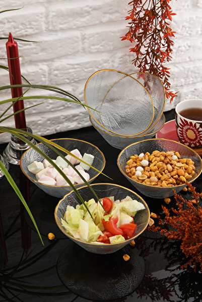 ANGDESİGN Angdesign Esila 6-piece Gold Gilt Glass Serving Cut - 14 Cm