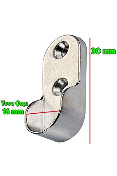 Badem10 Mobilya Boru Askı Flanşı Oval Gardırop Dolap Içi Borusu Elbise Askı Aparatı Krom 30 Mm (2 ADET)