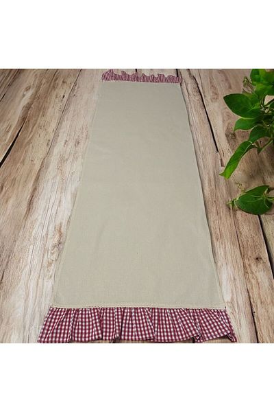 Erba kreasyon Natural Cotton Linen Gingham Patterned Ruffled Runner Tablecloth 40X140