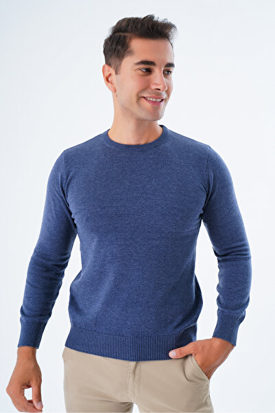 Trist Star Ανδρικό πουλόβερ Indigo Melange Crew Neck 100% βαμβακερό πλεκτό - Trist-1101