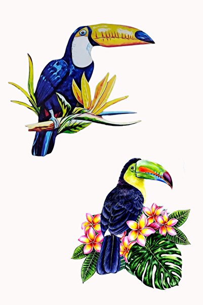 Genel Markalar Ahşap Uğur Getiren Çiçekli Tukan Kuşu - Ağaç üstünde Tukan Kuş...