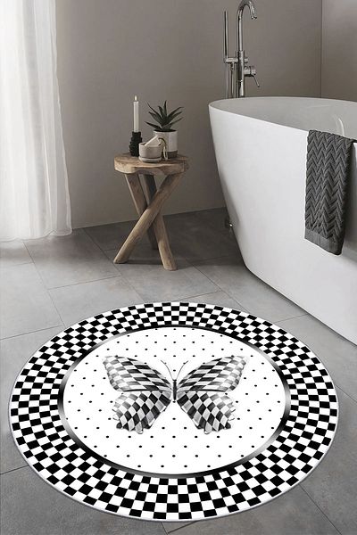 CENTER AVM Στρογγυλό χαλί μπάνιου Χαλάκι μπάνιου με σχέδιο πεταλούδας