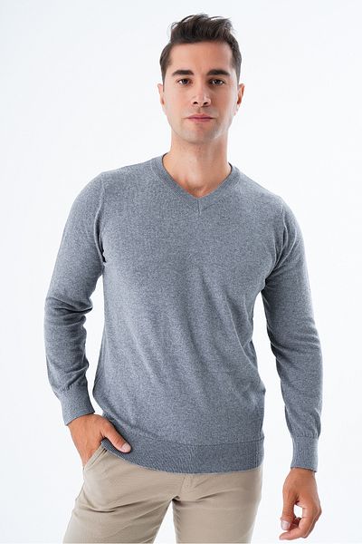 Trist Star Men's V-Neck Dark Gray Cotton Knitwear Sweater