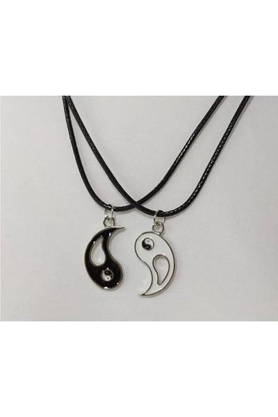 AlpCollection Binary Ying Yang Best Friends Bff Metal Faux Leather String Necklace