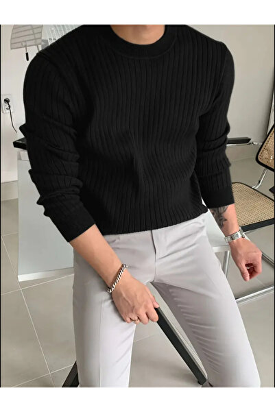 Tarz Cool Ανδρικό πλεκτό πουλόβερ με λαιμόκοψη με λεπτή εφαρμογή