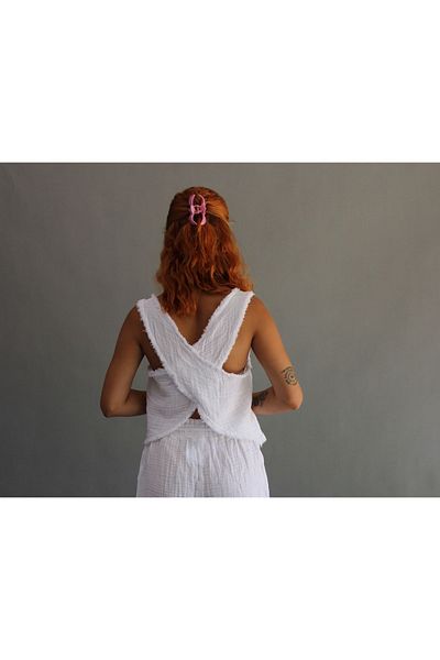 ASC SUN Fringed Muslin Cross Crop Top