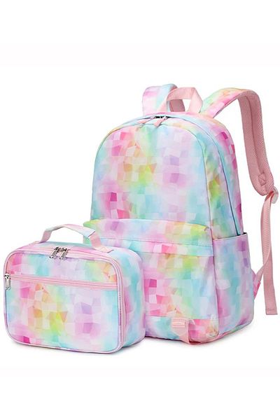 Go Veform Set de 2 genți de școală pentru fete - rucsac cu compartiment pentru nutriție și laptop, Rainbow OSÇ2205-2