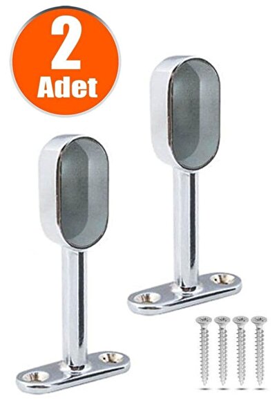 Badem10 Mobilya Boru Askı Flanşı Krom Oval Kapalı Dolap Içi Elbise Askılık Borusu Aparatı (2 ADET)