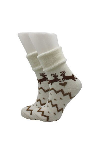 KARDEŞLER ÇORAP Pack of 6 Colorful Deer Patterned Women's Curly Towel Socks