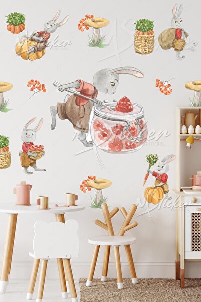 MSticker Eğlenceli Aşçı Tavşanlar Çocuk Odası Cam Duvar Sticker Seti