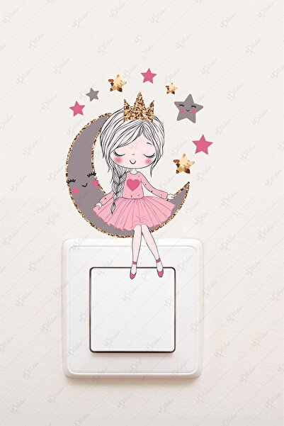 MSticker Ayda Oturan Sevimli Kız Priz Sticker, Ayda Oturan Peri Kızı Sevimli ...
