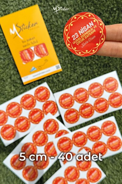 MSticker 23 Nisan Stickerı 23 Nisan Kutlu Olsun Sticker Etiket 5 cm 40 Adet Y...