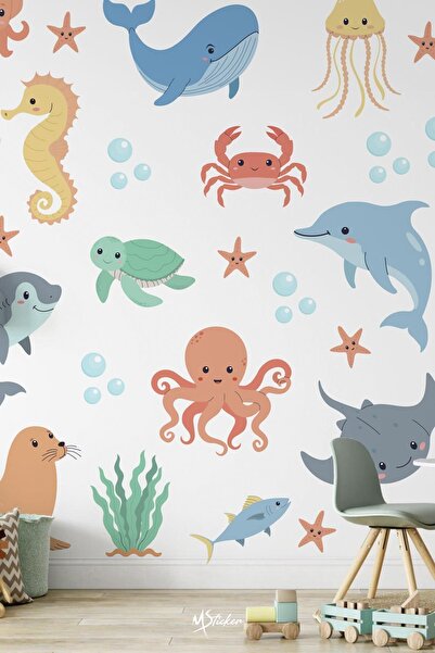 MSticker Sevimli Okyanus Canlıları Sticker Seti, Okyanus ve Deniz Canlıları S...