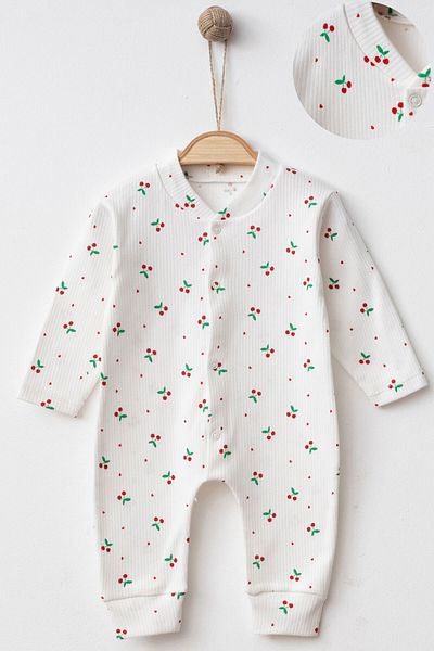 Beniizle Girl's Jumpsuit - Little Cherries Patterned and Snaps