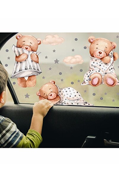 MSticker 3'lü Ayıcık Seti Araba Camı Sticker-çocuklar Için Yolculuk Stickerı