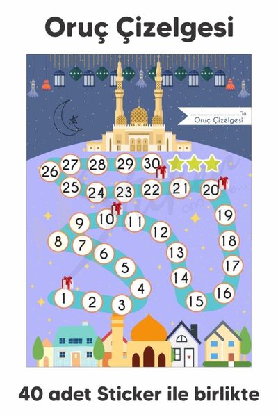 MSticker Çocuklar Için Oruç Çizelgesi - Ramazan Ayı Oruç Çizelgesi - Ramazan Sticker, Ramazan Süsü